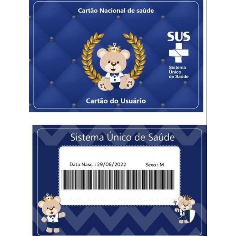 Cartão SUS PERSONALIZADO COM NOME E TEMA