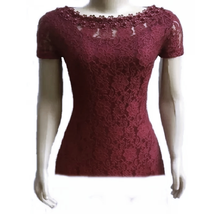 Blusa de renda - Canoa com guipir e pérolas - Todos tamanhos inclusive Plus Size
