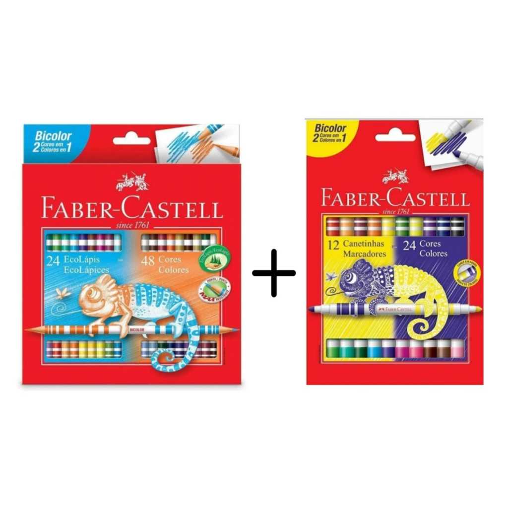 Faber-Castell Bicolor: Lápis 48 Cores / Canetinha 24 Cores - Kit ou Individual