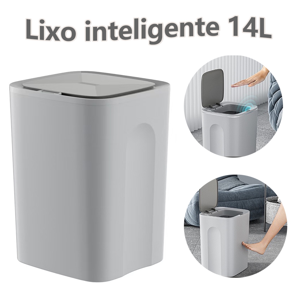 Lixeira Automática 14L – Sem Toque, Sensor Infravermelho e Tampa para Cozinha, Banheiro, Escritório