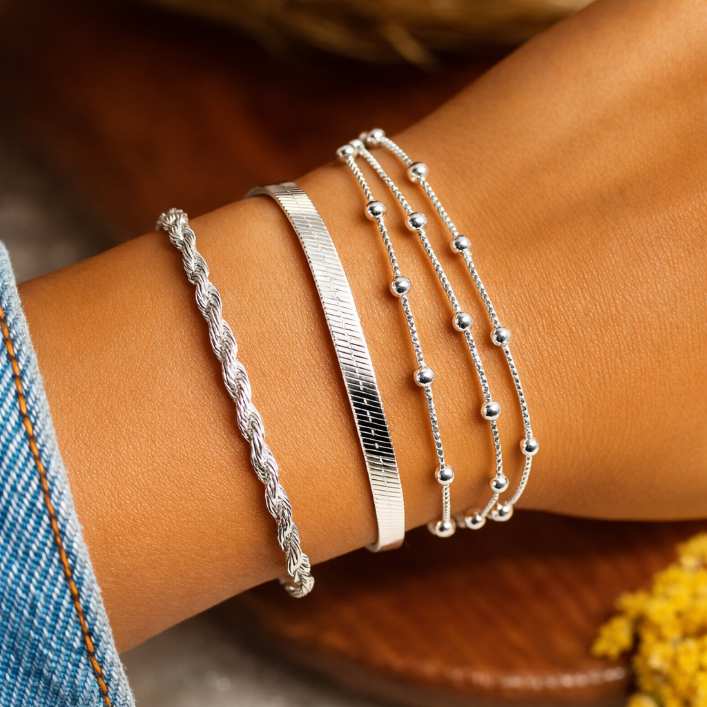 Kit 4 3 2 Pulseiras Prata 925 Femininas com Garantia Banhadas