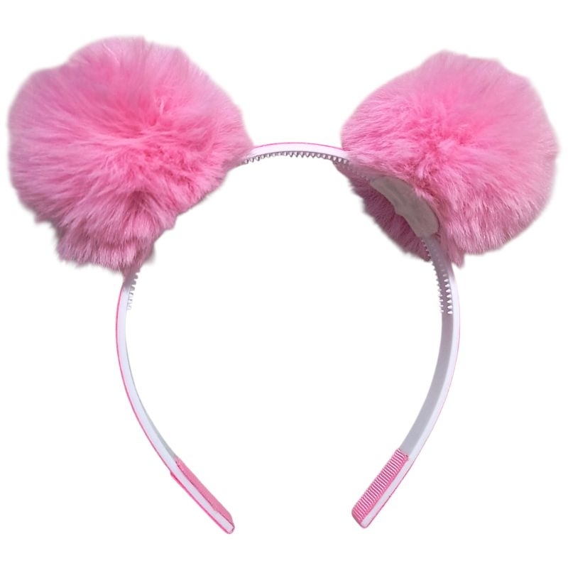 Tiara Infantil Rosa com Dois Pompons e fita com brilho Maria Clara e JP