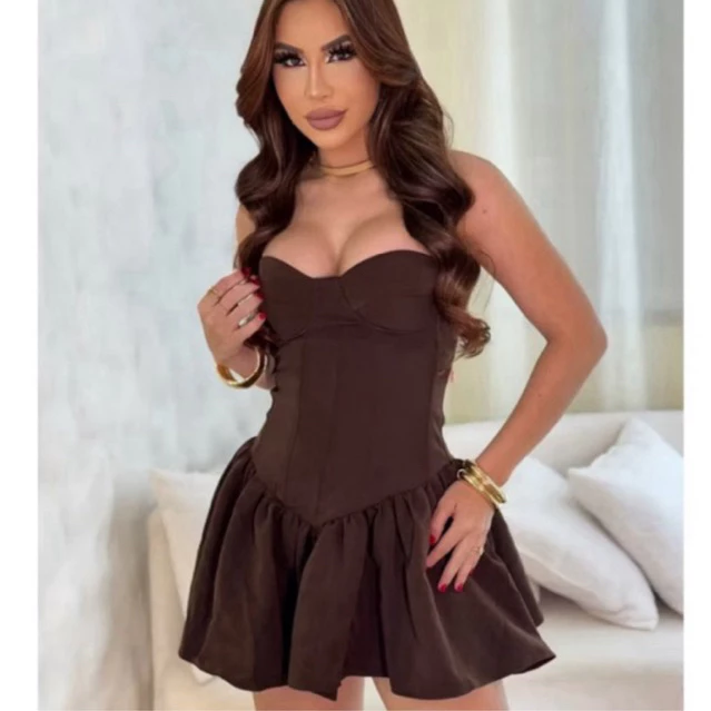 Vestido feminino corset tomara que caia Plissado babado candy color lançamento verão 2025 premium moda gringa tendência — imagem 1