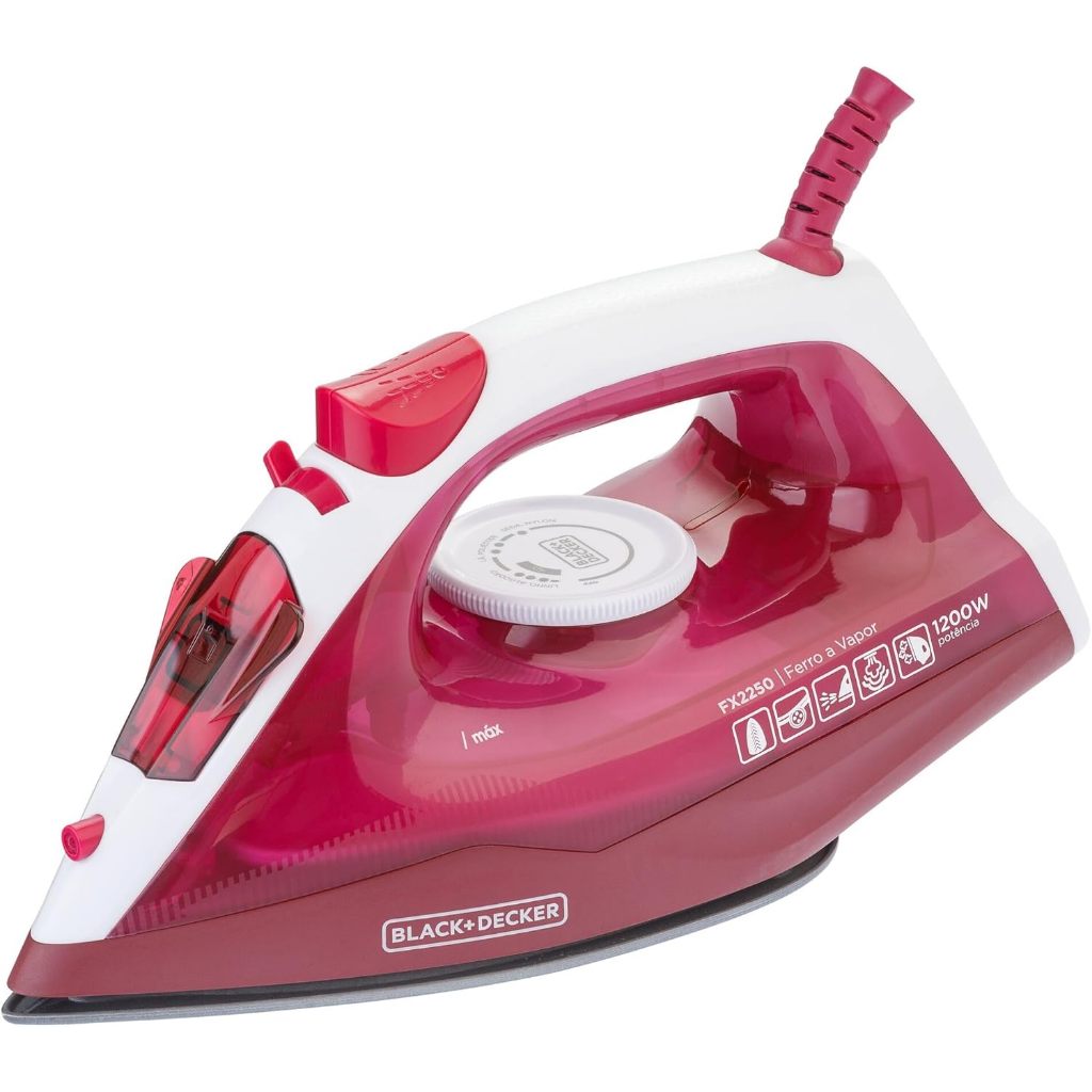 BLACK+DECKER 110V Ferro de Passar Roupa à Seco ou à Vapor, Com Base Antiaderente, Potência de 1200W, Modelo FX2250