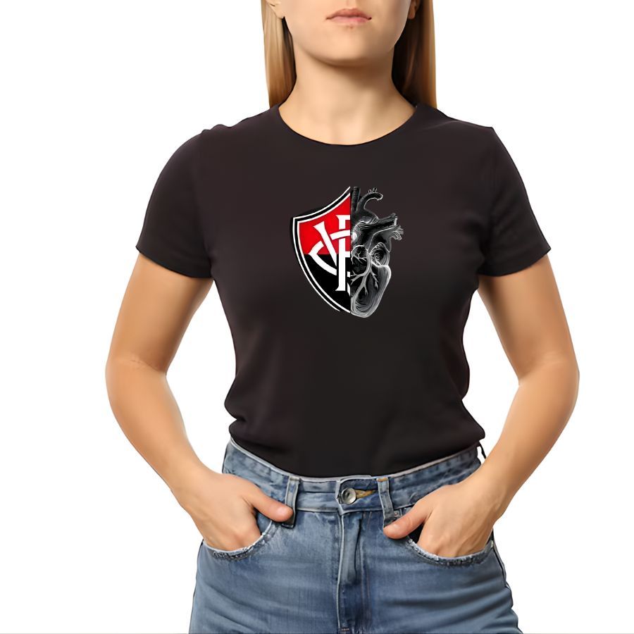 Camiseta Do Vitoria Preta Baby Look / Camisa Do Leao Da Bahia