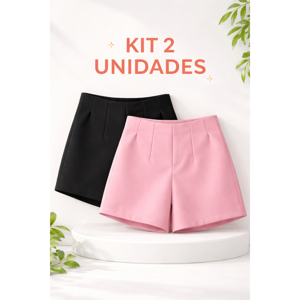 Kit 2 Short Alfaiataria Feminino com Zíper Lateral Elegante em Oferta na Shopee