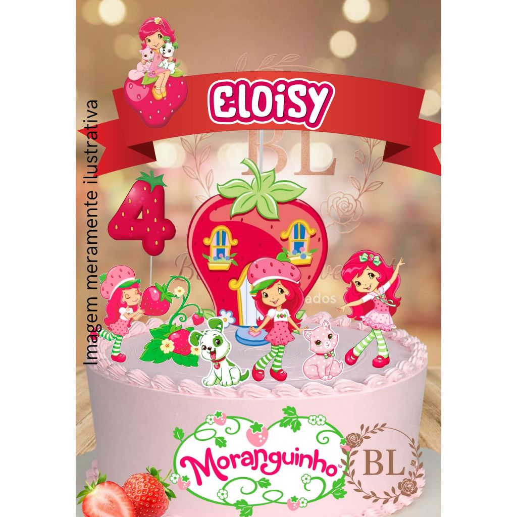 Topo de bolo MORANGUINHO, MORANGUINHO , Meninas, Topper Personalizados MORANGUINHO, TOPO DE BOLO PERSONALIZADO em Oferta na Shopee