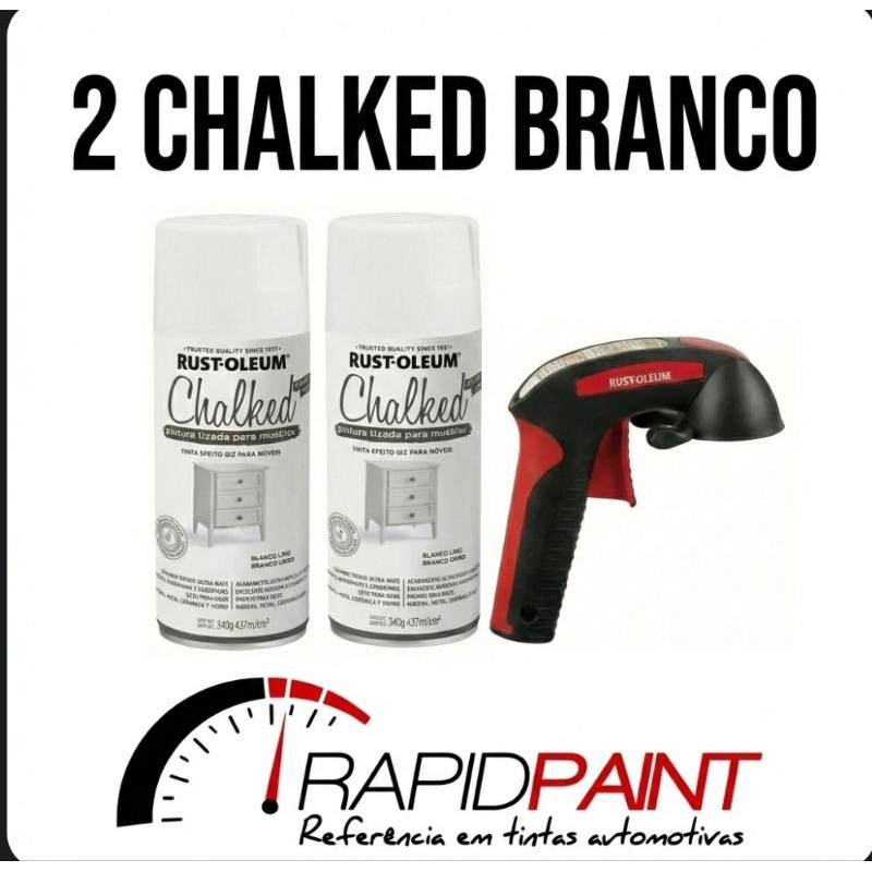 Kit 2 Rust-Oleum Chalked Branco SPRAY + Gatilho Aplicador - IMPORTADO