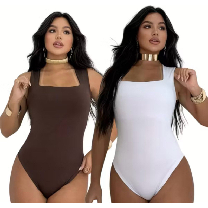 #Kit 2 Body Feminino Decote Quadrado Alças Grossas Casual Elegante