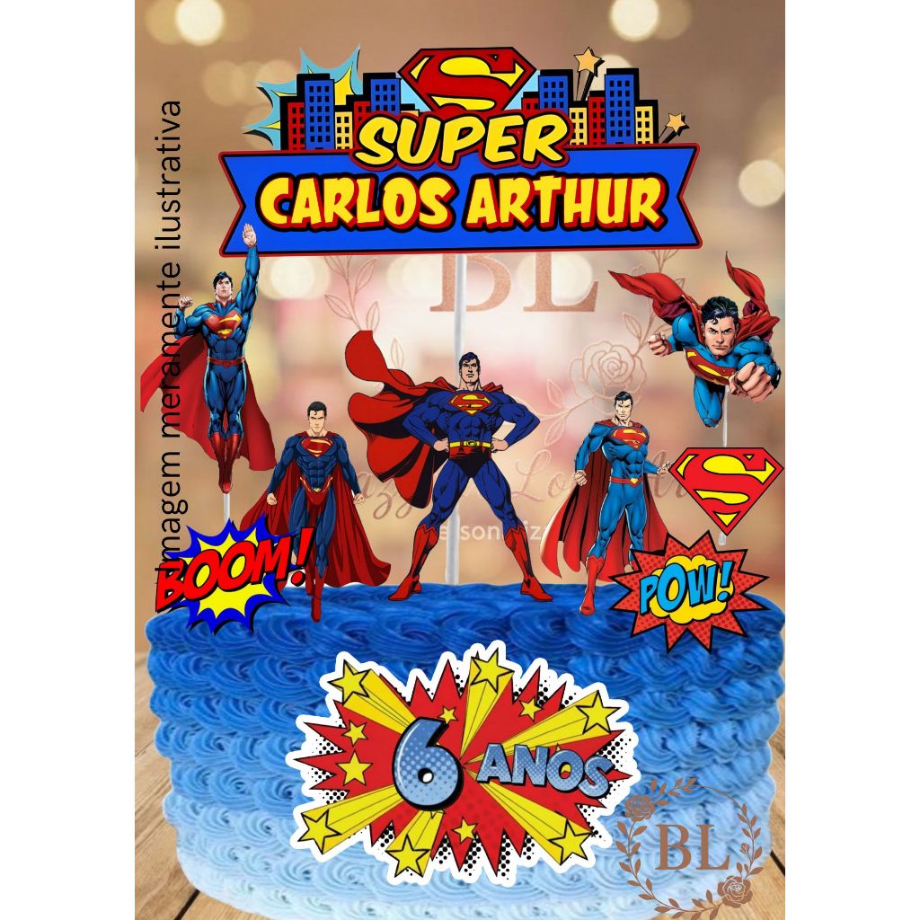 TOPO DE BOLO SUPERMAN, MENINOS, SUPER MAN, TOPO SUPER HOMEM , SUPERMAN, TOPO PERSONALIZADO