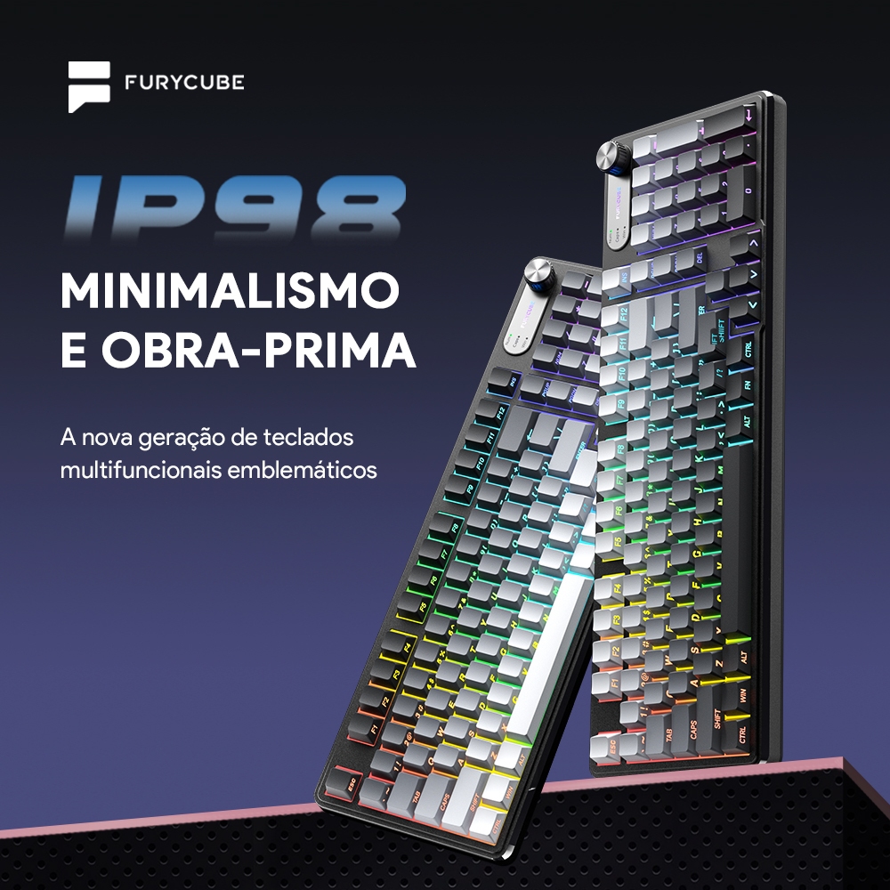 FURYCUBE IP98 PRO Teclado de membrana BT/2.4G/USB RGB LED Escritório Cinza Rosa Branco