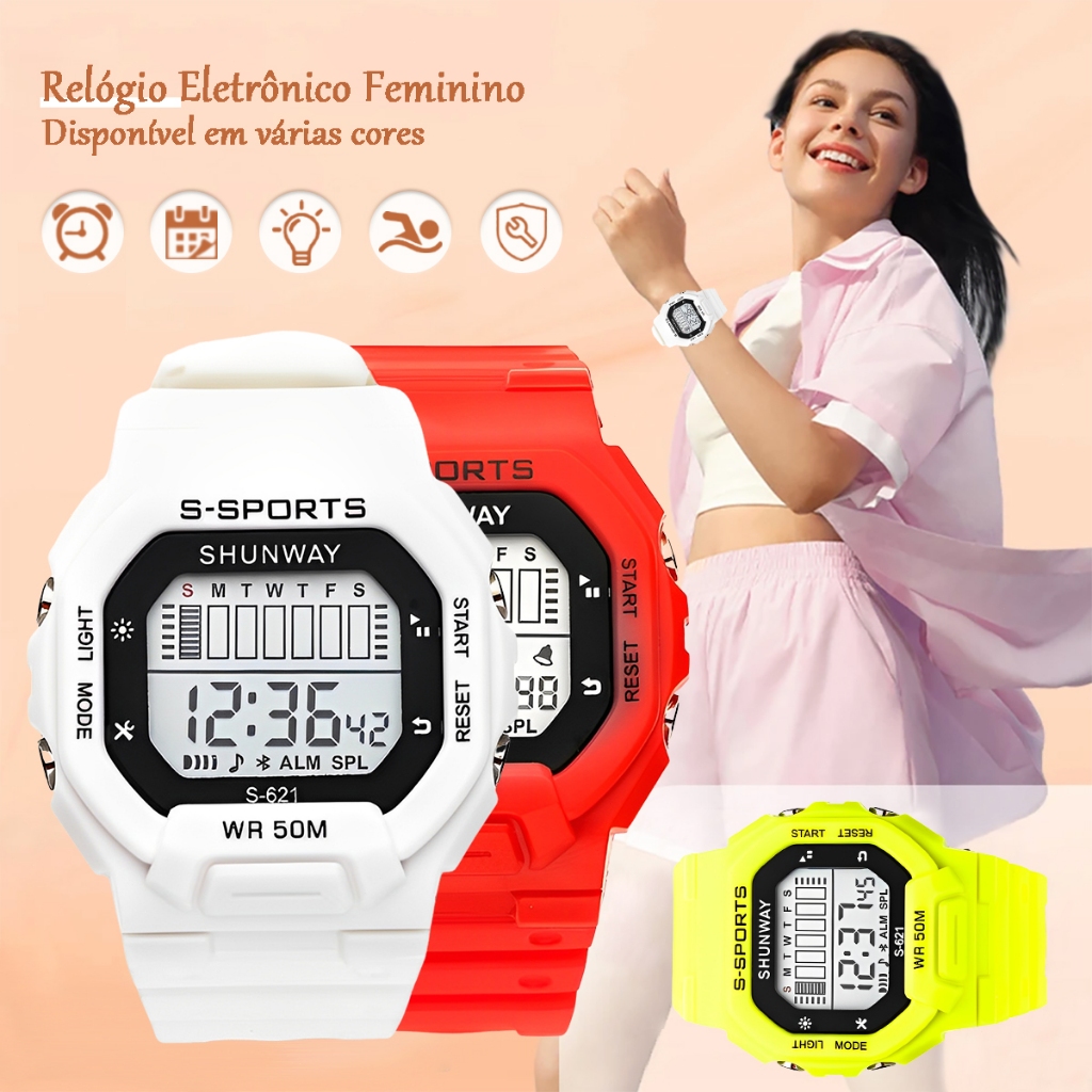 Relógio Digital Masculino Esportivo Preto Prova D'Água 50m Anti Queda Lanterna E Cronômetro