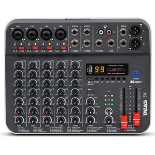 Mesa de Som Profissional T6 6canais Áudio bluetooth 48V Computador de Alimentação Fantasma usb TKLBLS em Oferta na Shopee