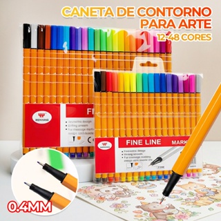 Kit Canetas de Contorno Ponta Fina Coloridas | Desenho Artístico e Lettering em Oferta na Shopee