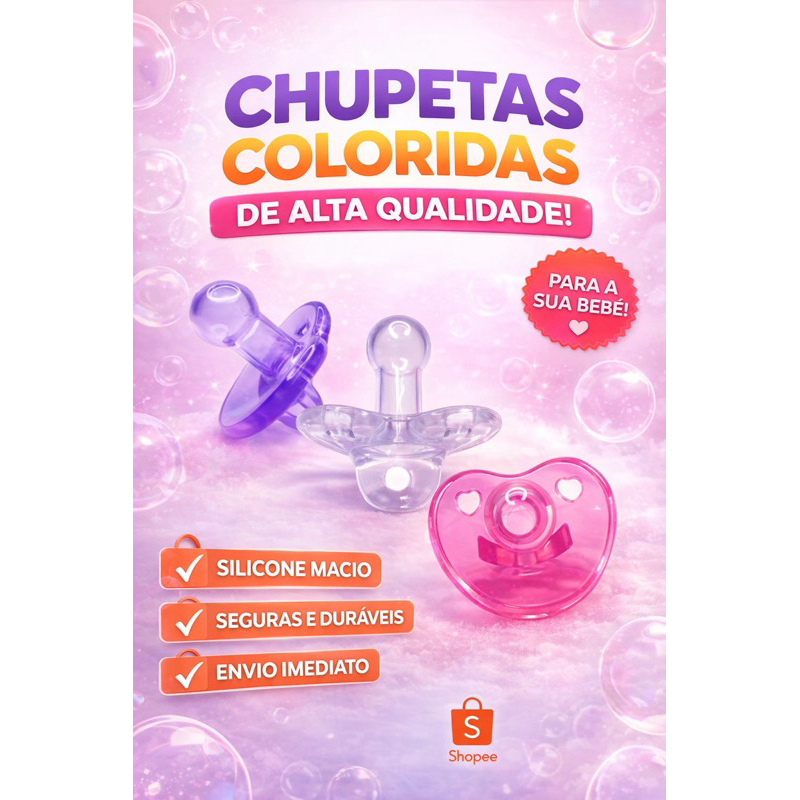 Chupeta 100% Silicone Redonda Mordedor Fase 2 +6m Top Alta Qualidade Tetê Menino e Menina Tamanho 2 em Oferta na Shopee
