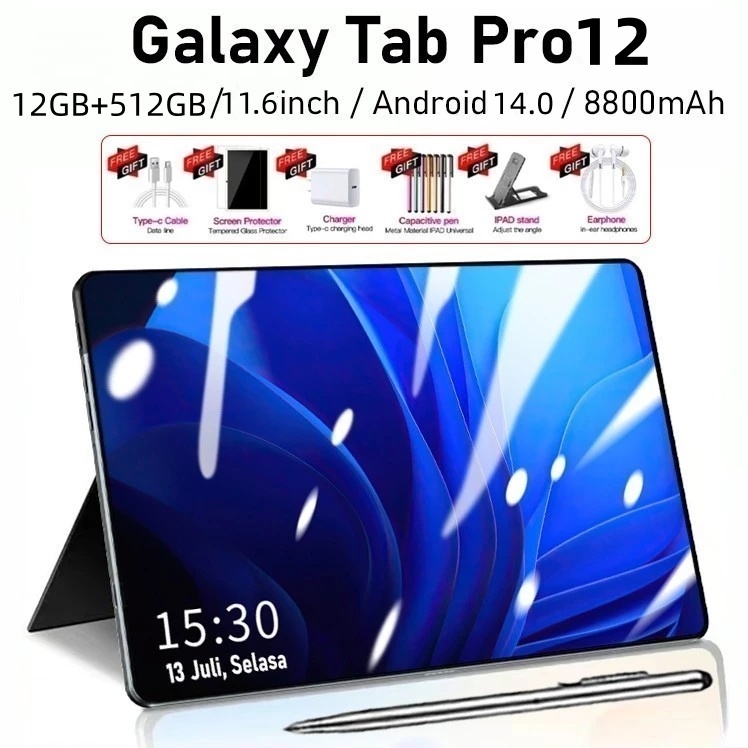 Hancdon Galaxy Tablet Pro12 MAX - Potência Máxima para Jogos e Multitarefa! 12GB + 512GB Tela 11.6" HD+ e Câmera 24+48MP