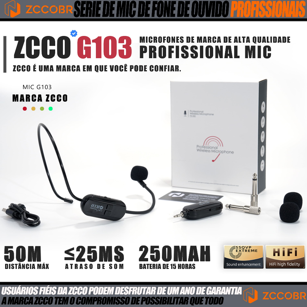 ZCCOBR Microfone S/ Fio Headset Conferencia Aula Professor Show Pro