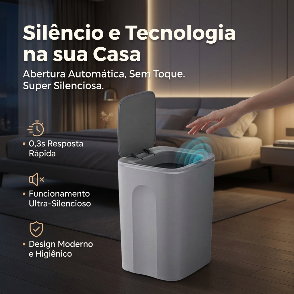 Lixeira Inteligente Automática｜14/14.5 Litros com Sensor de Presença e Abertura Automática