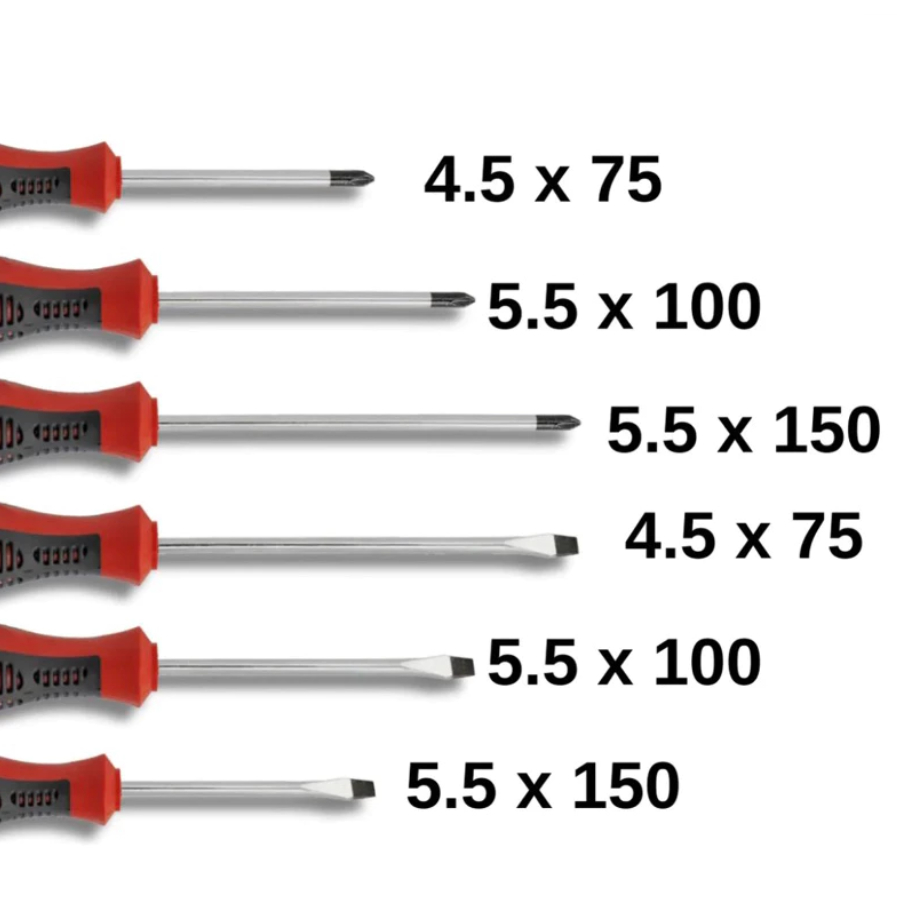 Jogo De Chaves De Fenda E Philips Com 6 Peças em Aço - Cabo emborrachado e pontas imantadas