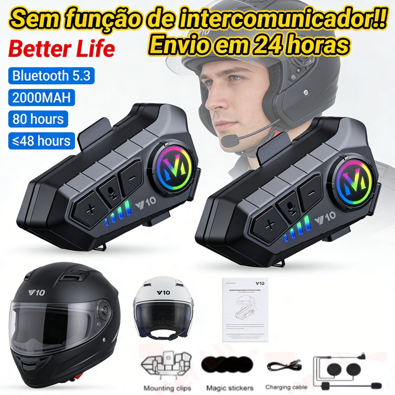 Y10 Motocicleta Sem Fio Bluetooth 5.3 Fone de Ouvido Capacete Kit de Chamadas Mãos Livres À Prova D'Água Intercom-BT em Oferta na Shopee