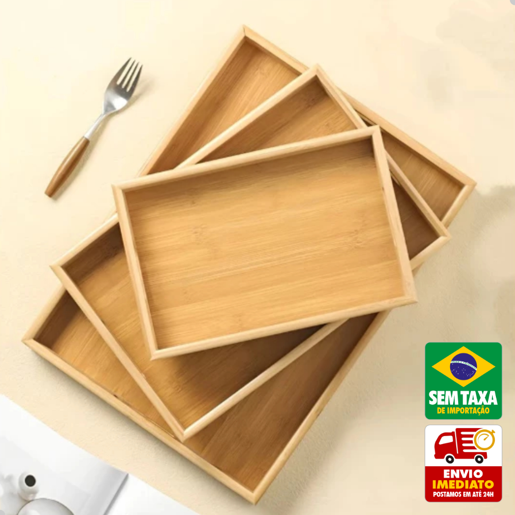 Conjunto 3 Bandejas MDF Retangular Café da Manhã Petisqueira Multiuso 50 40 30 cm em Oferta na Shopee
