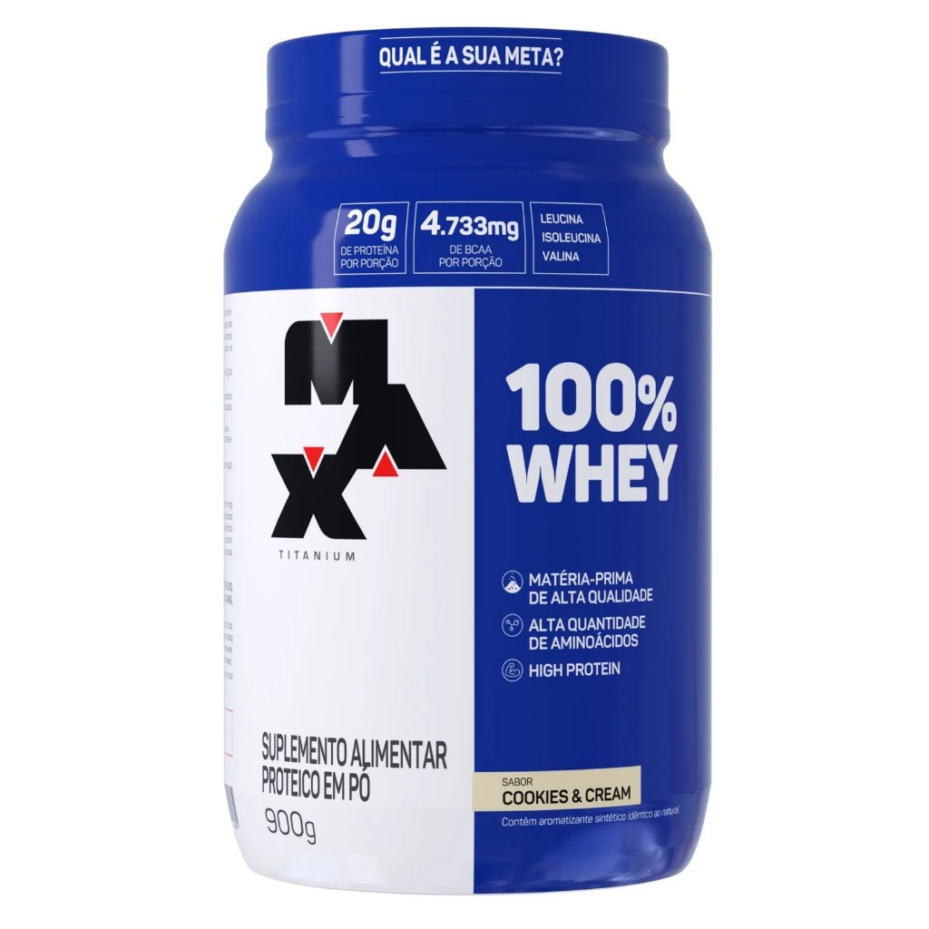100% Whey Protein Concentrado Max Titanium Pure Proteina Pote 900g Cookies & Cream