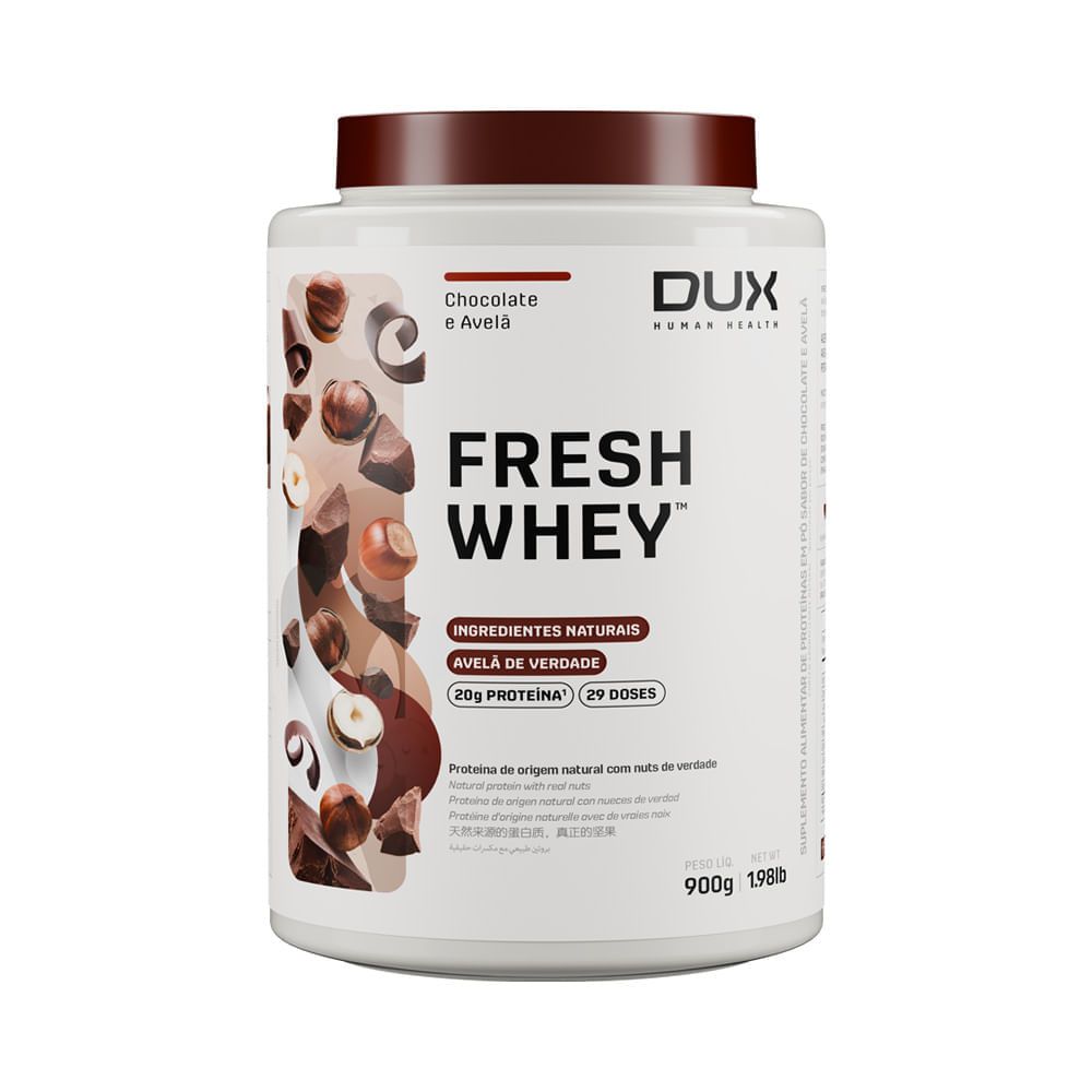 Fresh Whey 3W Dux Nutrition 900g – Whey Protein Blend Ganho de Massa e Recuperação CHOCOLATE E AVELÃ