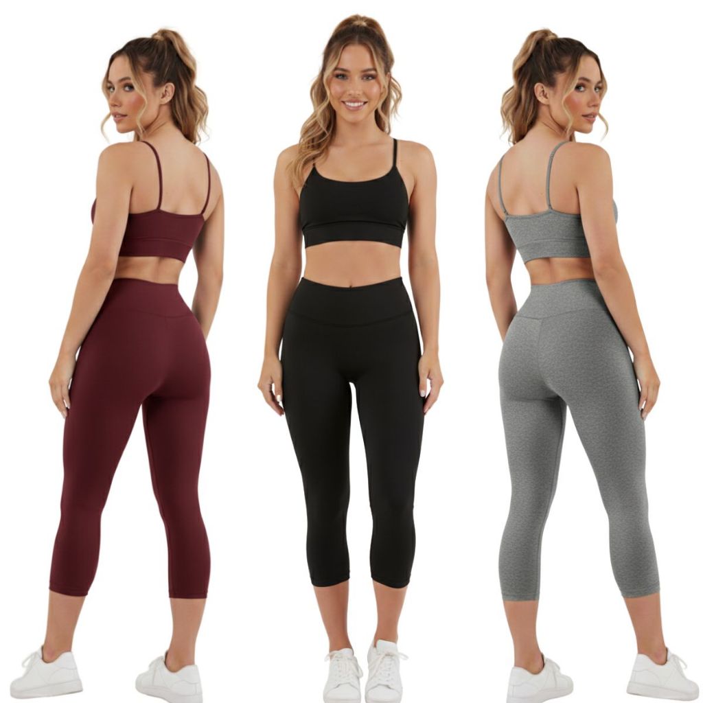 kit 3 corsário academia legging capri feminino com cós alto confortável zero transparências