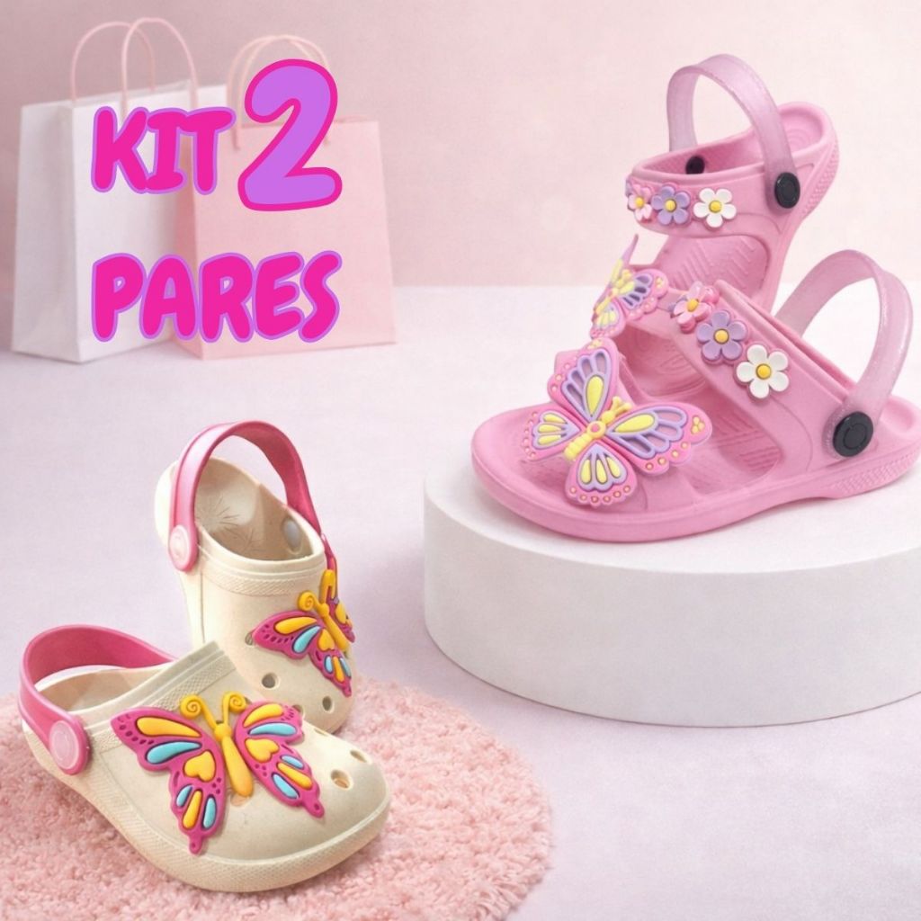 Kit Conjunto 2 Pares Papete Menina Babu Criança Leve Confortável