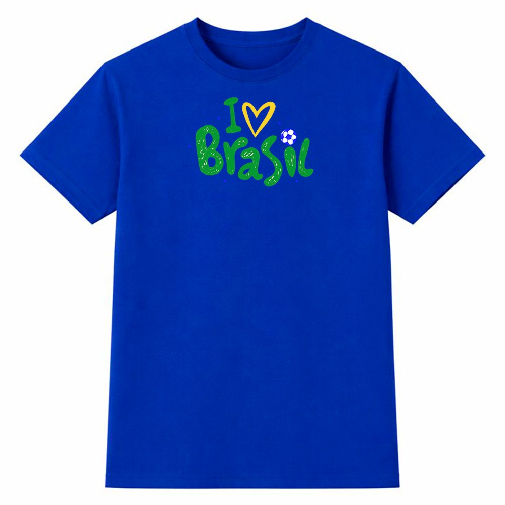 Camiseta Feminina 100% Algodão Camisa I Love Brasil Copa do Mundo Futebol Torcida Estampa Casual