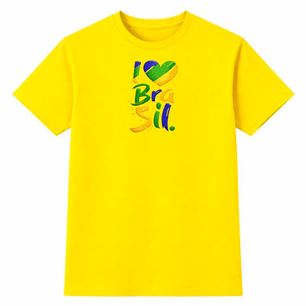 Camiseta Masculina 100% Algodão Camisa I Love Brasil Copa do Mundo Futebol Torcida Seleção Moda