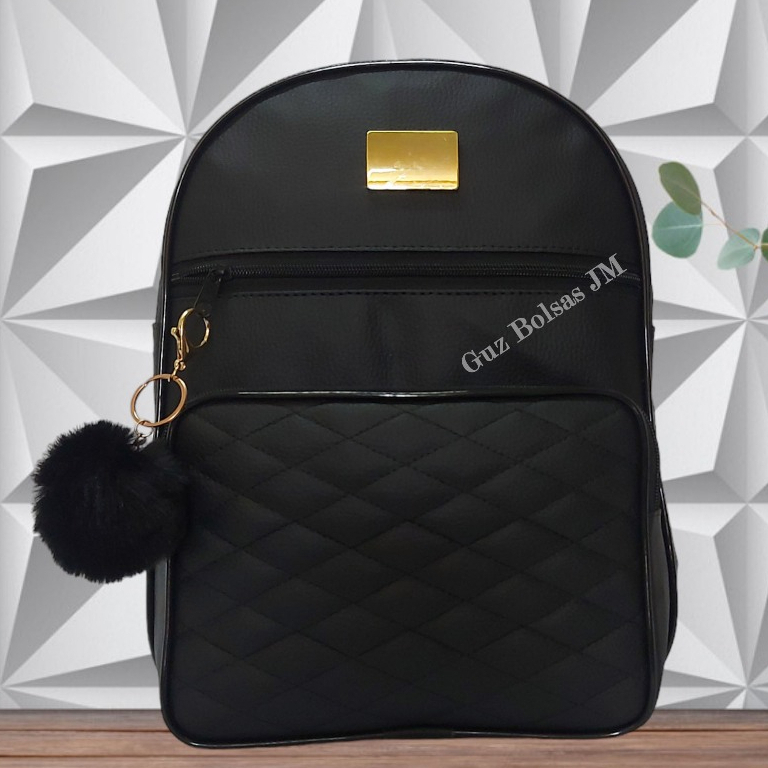 Mochila Feminina Bolsa de Costa c/ Alças Reguláveis 3 Ziper + Chaveiro de POMPOM Promoção em Oferta na Shopee
