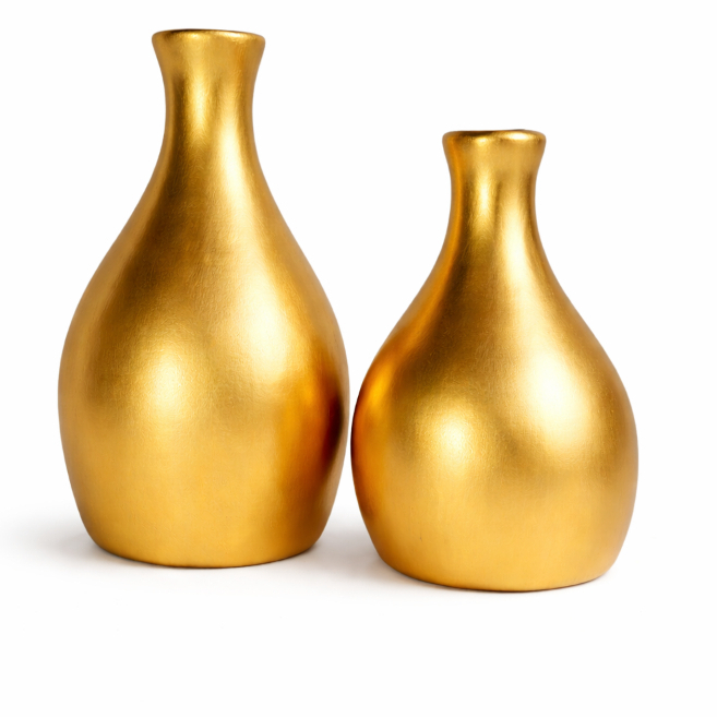 Kit 2 Garrafinhas Vasos Dourados ceramica  Centro  Mesa Decoração Festa Infantil  Metalizada