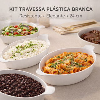 Kit c/ 5-10 Travessas Petisqueiras Plástico Branco Resistente 24cm-Servir comidas,churrasco,petiscos em Oferta na Shopee