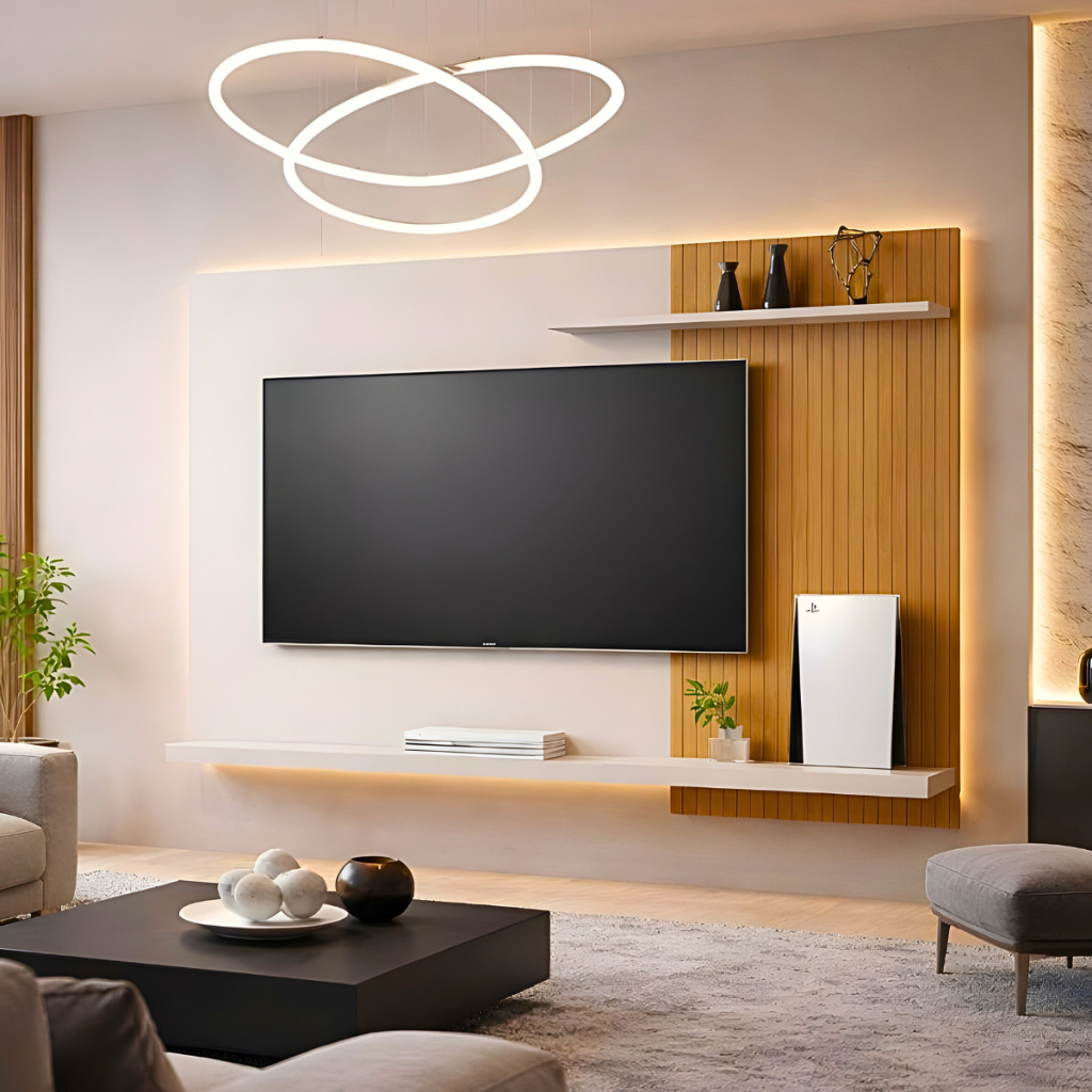 *DESCONTO* Painel Para TV Sala Estante Quarto Ripado Rack Painel Suspenso 2 Nichos 50 Polegadas