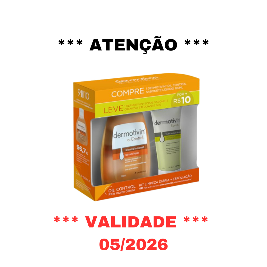 Kit Sabonete Líquido Dermotivin Oil Control 120ml + Sabonete Esfoliante Dermotivin Scrub 60g em Oferta na Shopee