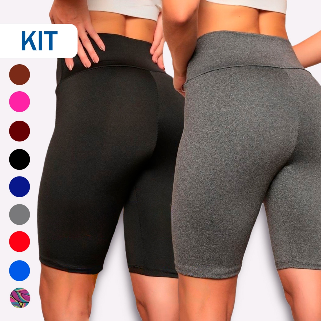 Kit 2 1 Bermudas Legging Feminina | Cós Alto Liso Academia Fitness Conforto do P  G3 Academia Ftness em Oferta na Shopee
