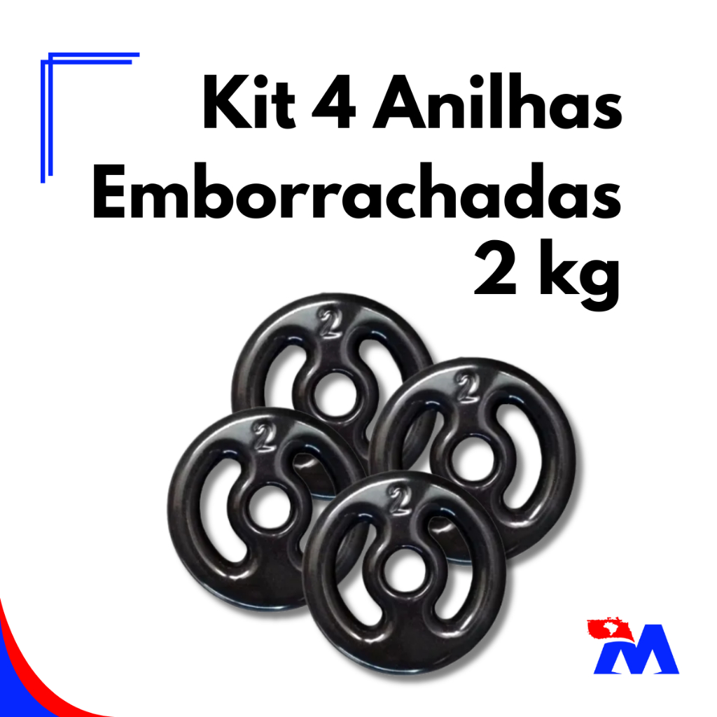Kit 4 Anilhas Emborrachadas 2 kg Musculação Treinamento
