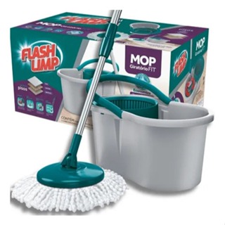 Mop Giratório Original Flash Limp com Balde 8L Cabo Inox e Refil em Microfibra em Oferta na Shopee
