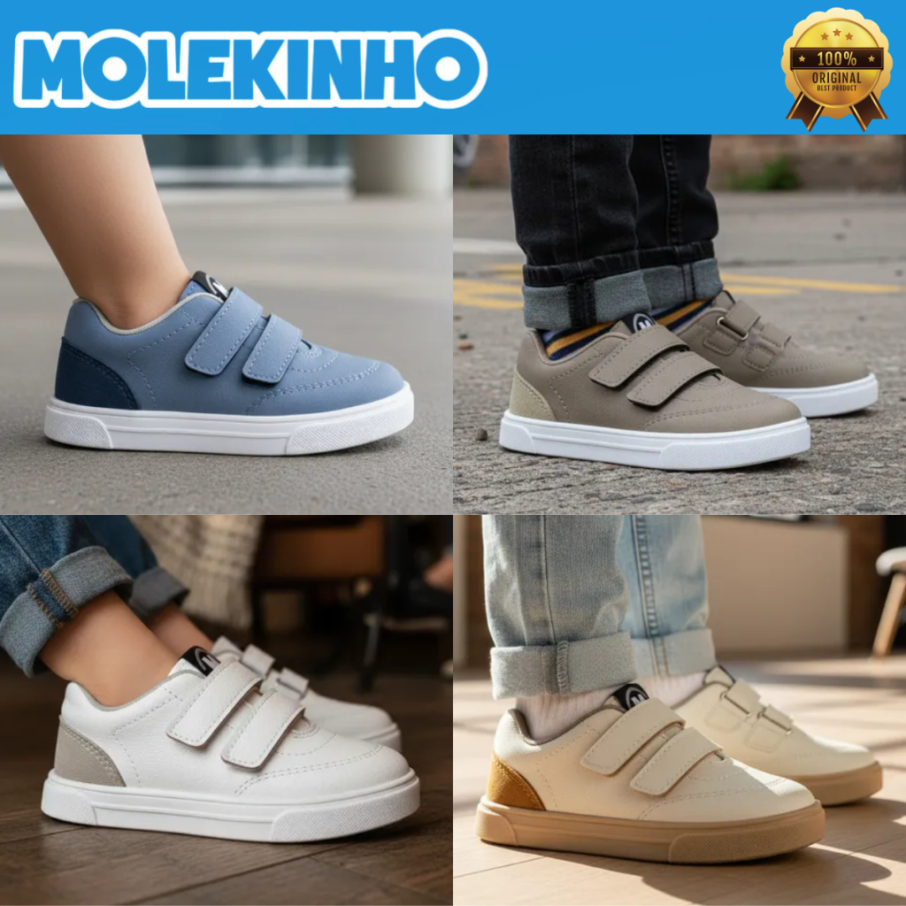 Tênis Molekinho Meninos Calce Fácil Tira Auto Colante Dia a Dia Escola Passeio Estiloso Original em Oferta na Shopee