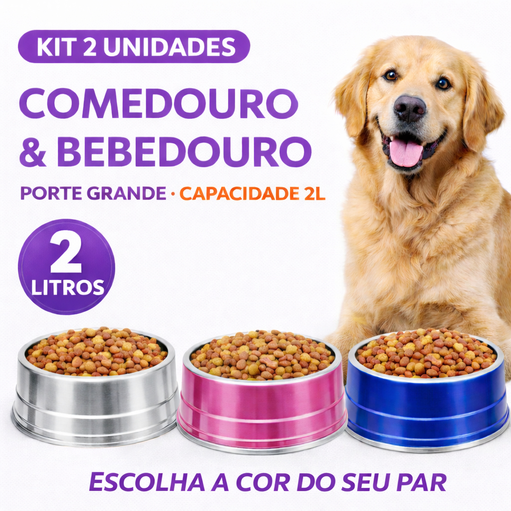 Tigela Para Alimentação Pet em Alumínio Capacidade 2 Litros