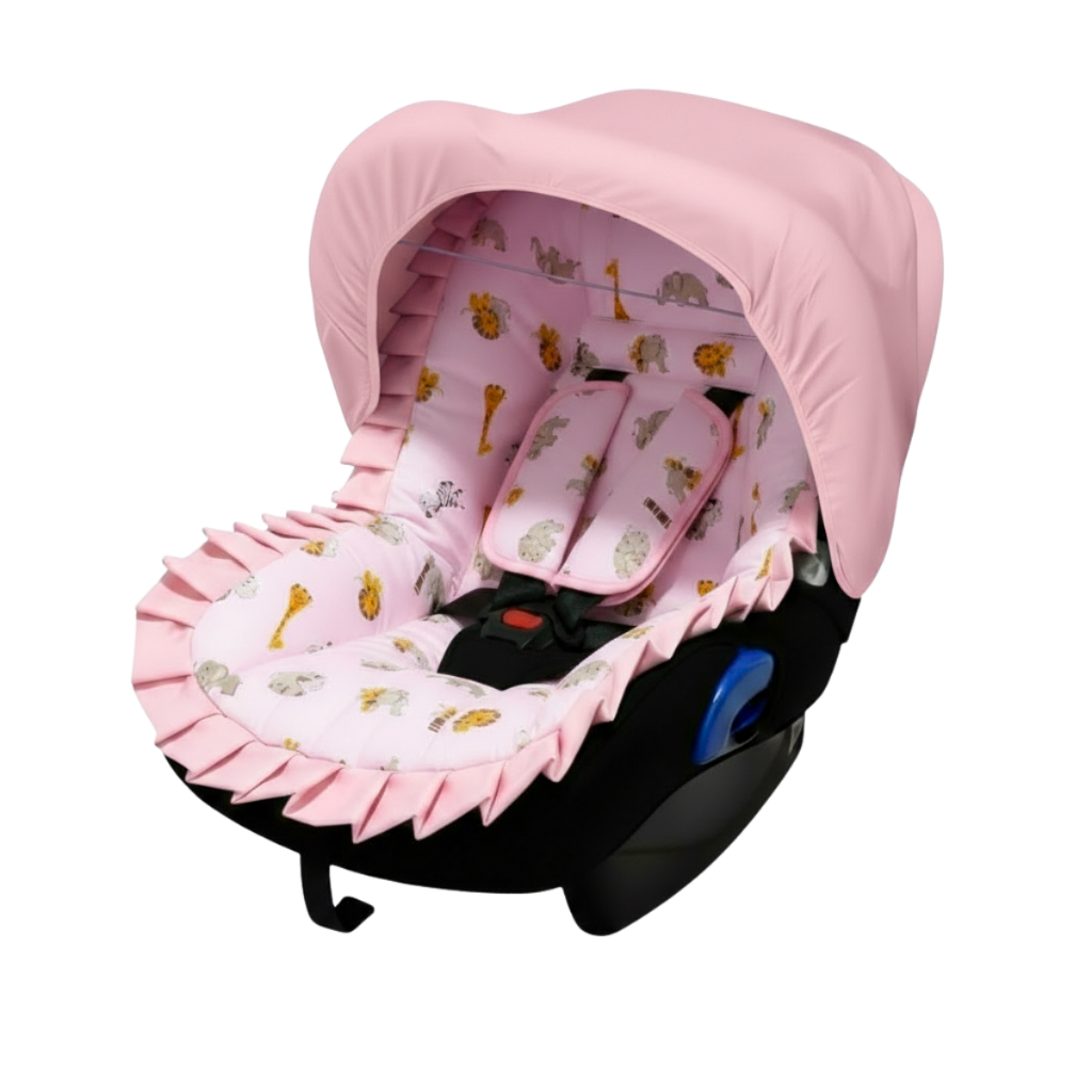 Capa de Bebe Conforto Bebê + Capota Solar + Jogo Protetor de Cinto Safari Rosa Serve em Todas as Marcas Menina