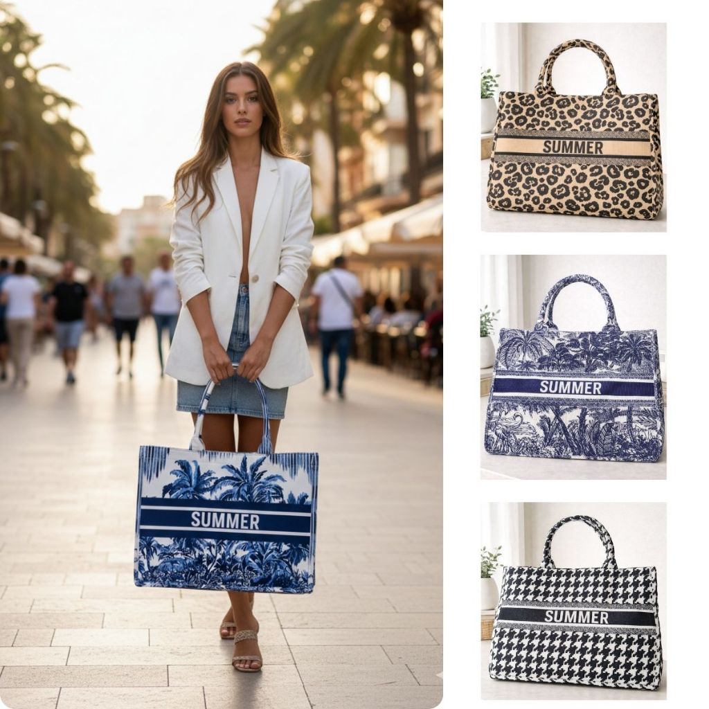 Bolsa Feminina de Praia Dio Lona Summer Estilo Tropical Versátil Elegante