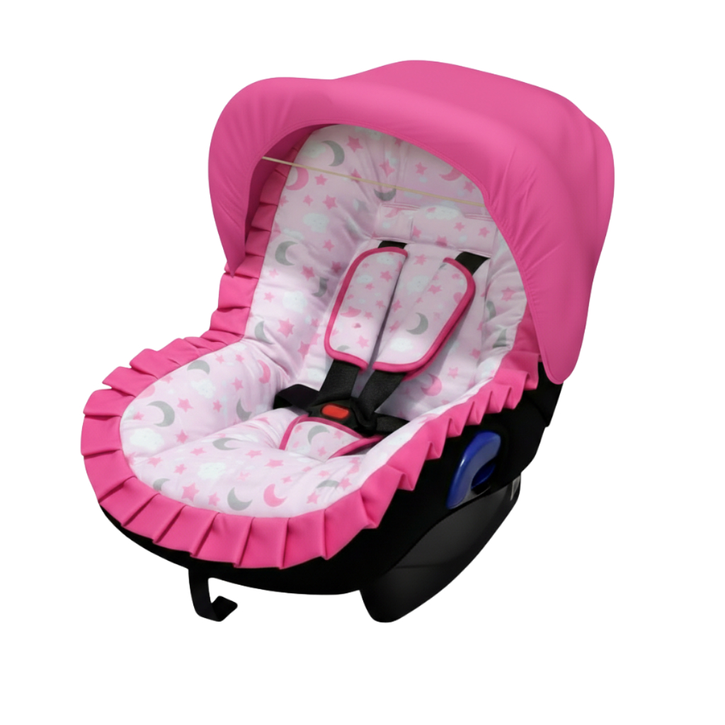 Capa de Bebe Conforto Bebê + Capota Solar + Jogo Protetor de Cinto Serve em Todas as Marcas Luar Rosa Menina