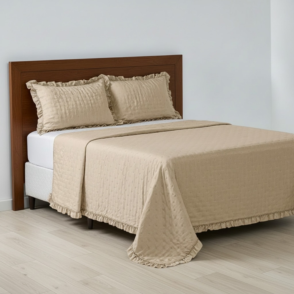 Colcha Cobre Leito com Porta Travesseiro e Babado Bella em Oferta na Shopee