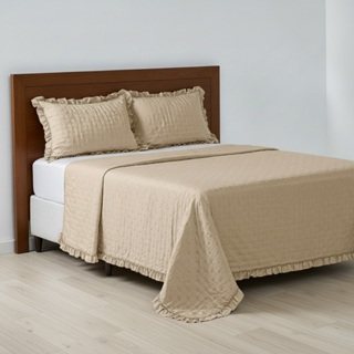 Colcha Cobre Leito com Porta Travesseiro e Babado Bella em Oferta na Shopee