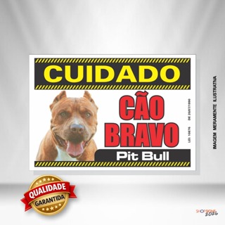 Placa Cuidado com o Cão Bravo – Pit Bull – 20x30 cm – Impressão UV Direta – Uso Externo em Oferta na Shopee