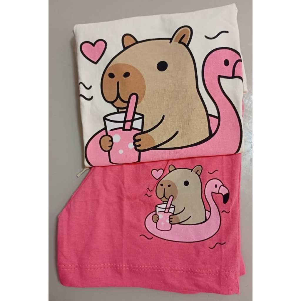 Conjunto Infantil Feminino Menina Capivara Blusa + short Algodão