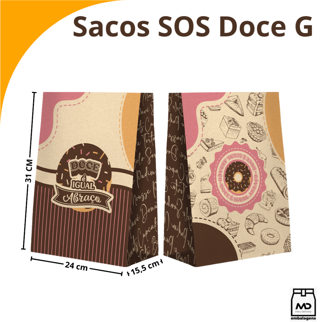 SACO KRAFT SOS TAMANHOS  P TEMA DOCE I LOVE DOCES DOCERIA DOCINHOS COOKIES C/ 50 UNIDADES