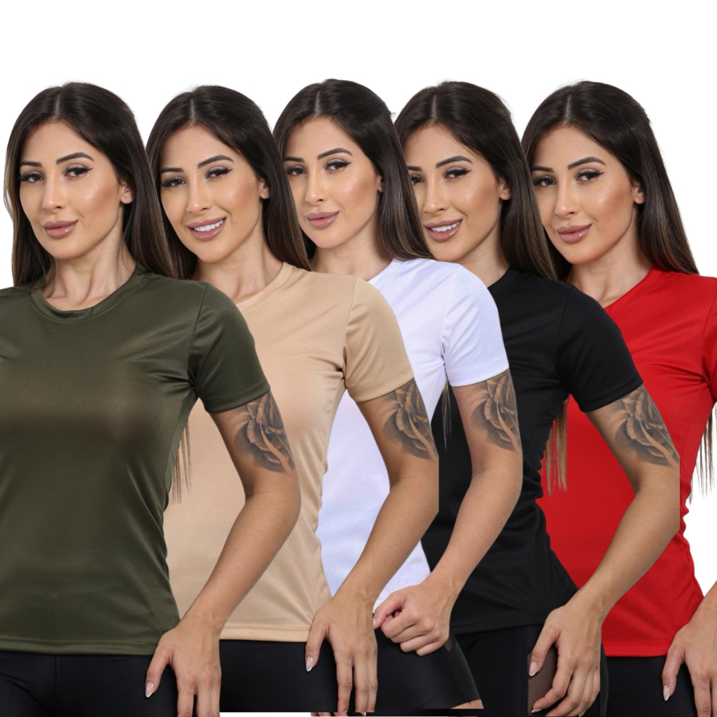 Kit 5 Camisetas Femininas Dry Fit Academia Corrida Treino Caminhada Poliéster Premium